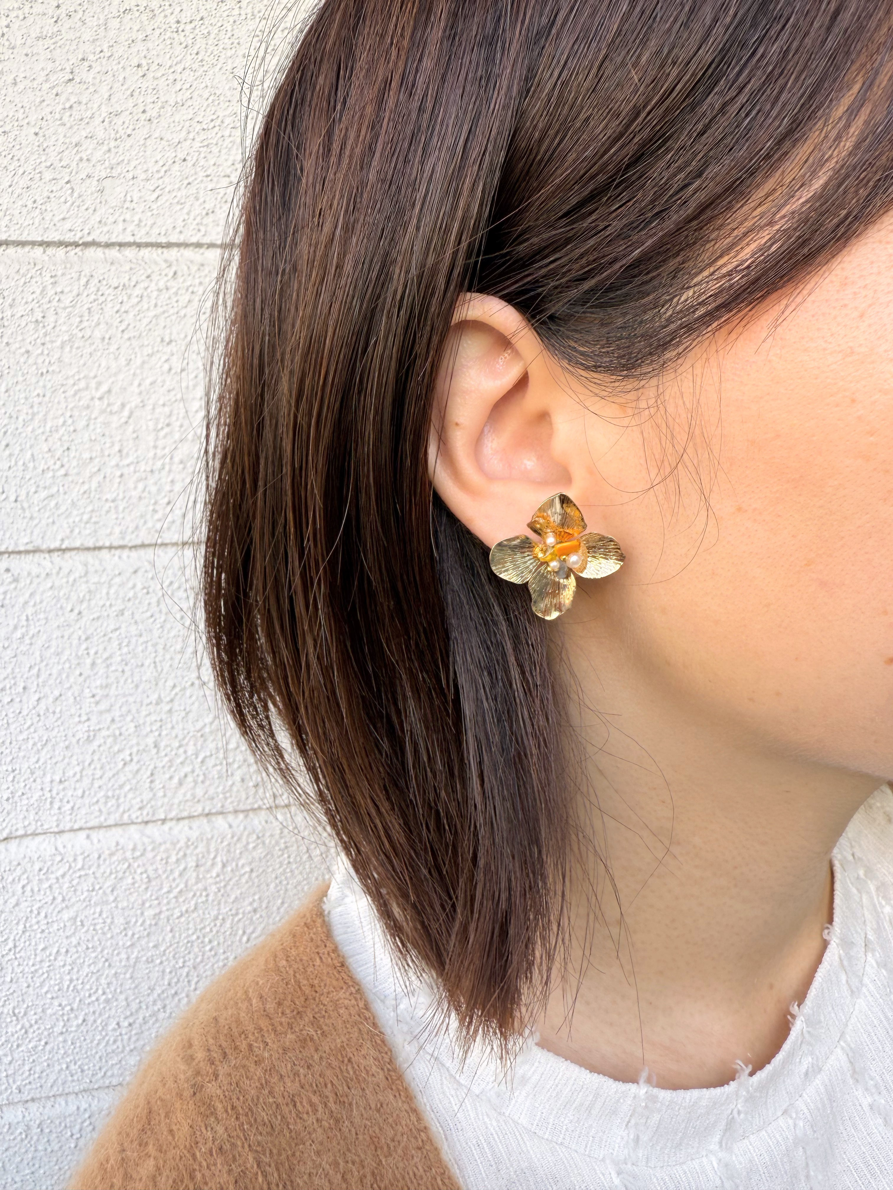 【川から海を守る】gold flower×micro plastic　2way pierce/earring