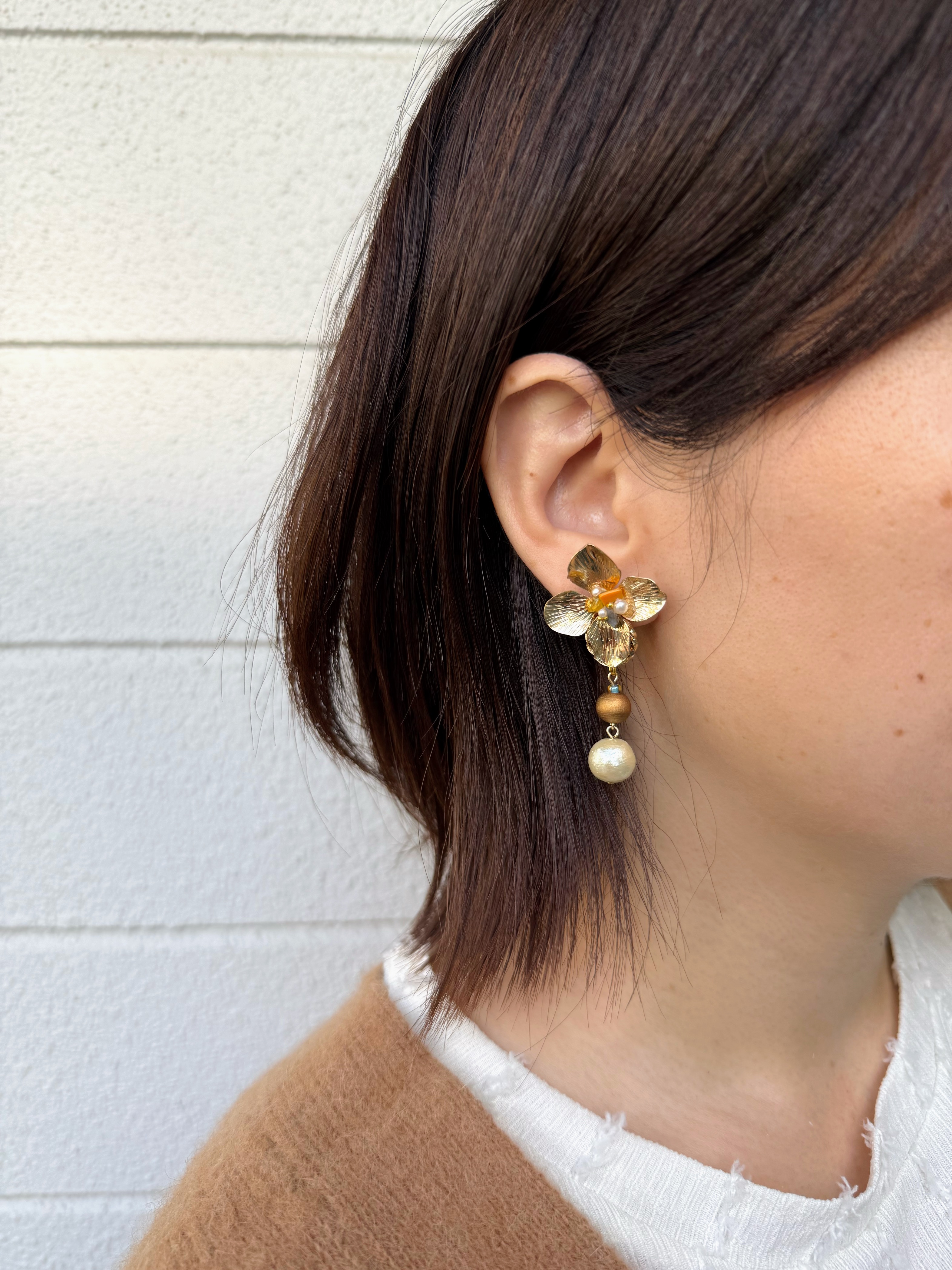 【川から海を守る】gold flower×micro plastic　2way pierce/earring