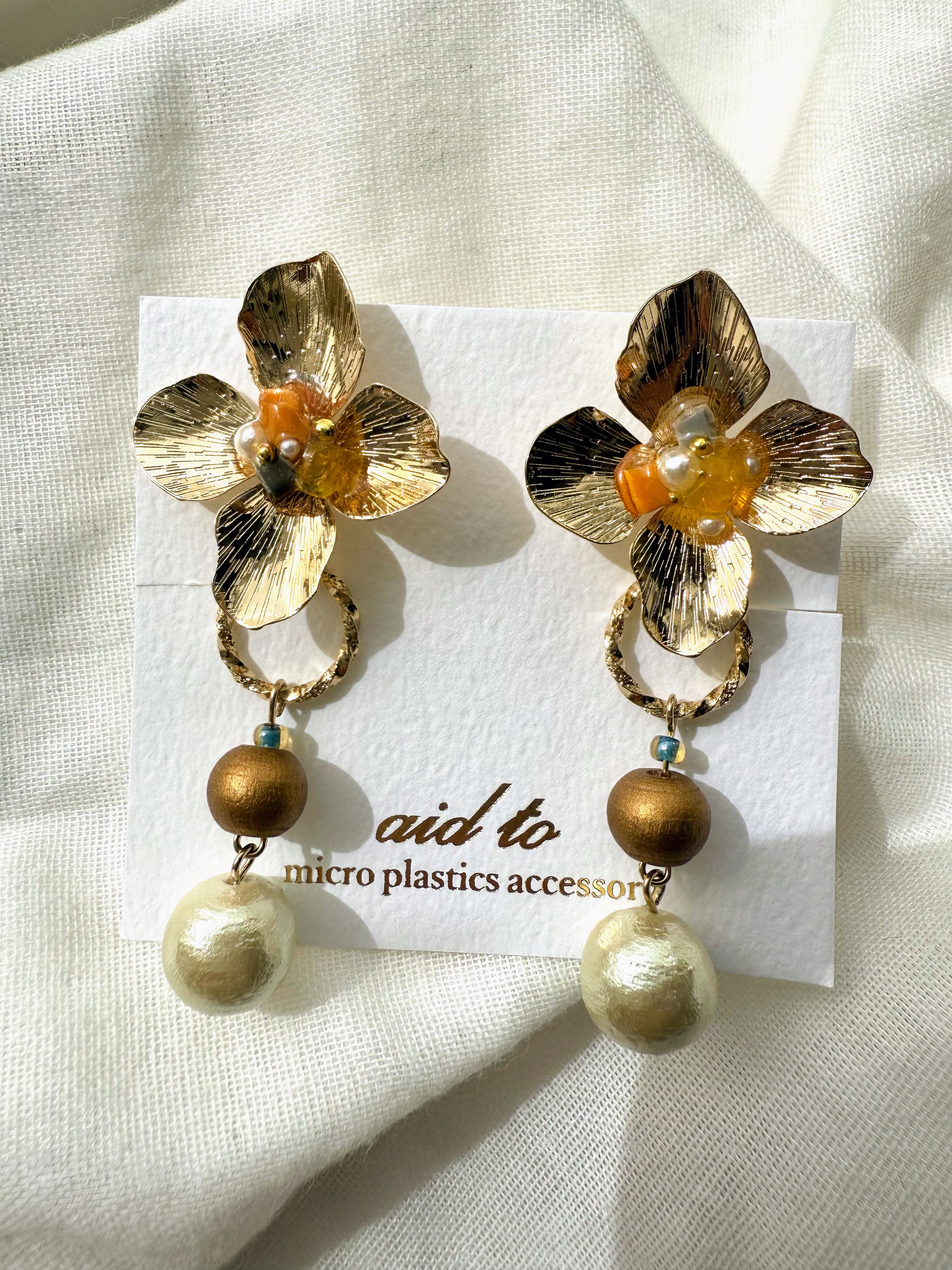 【川から海を守る】gold flower×micro plastic　2way pierce/earring