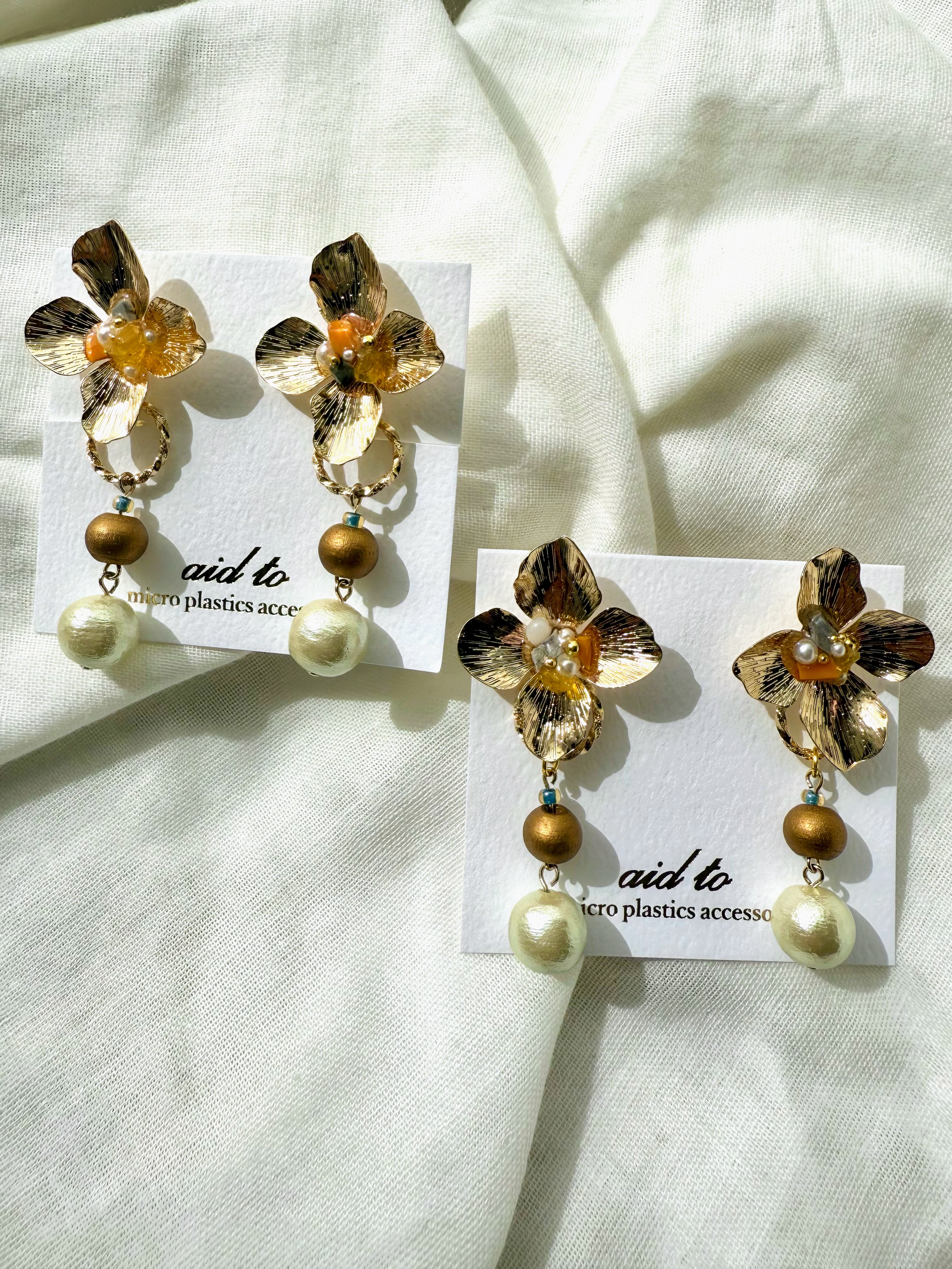 【川から海を守る】gold flower×micro plastic　2way pierce/earring