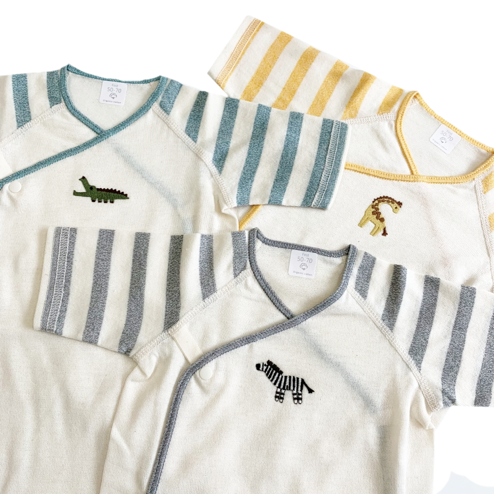 No.400001/オーガニック吊天竺中肌着(キキリン動物刺繍入り)