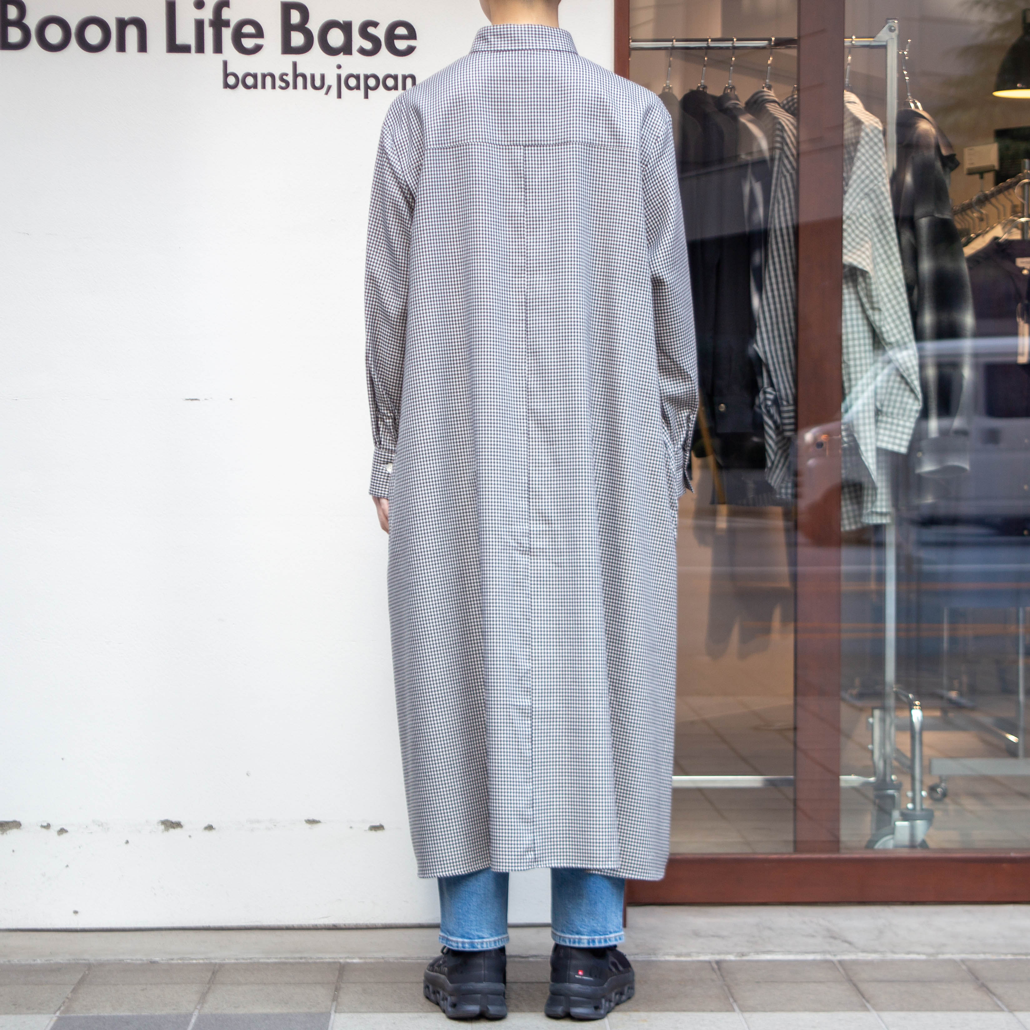 播州織　キュプラ混　ギンガムチェック　Aラインワンピース