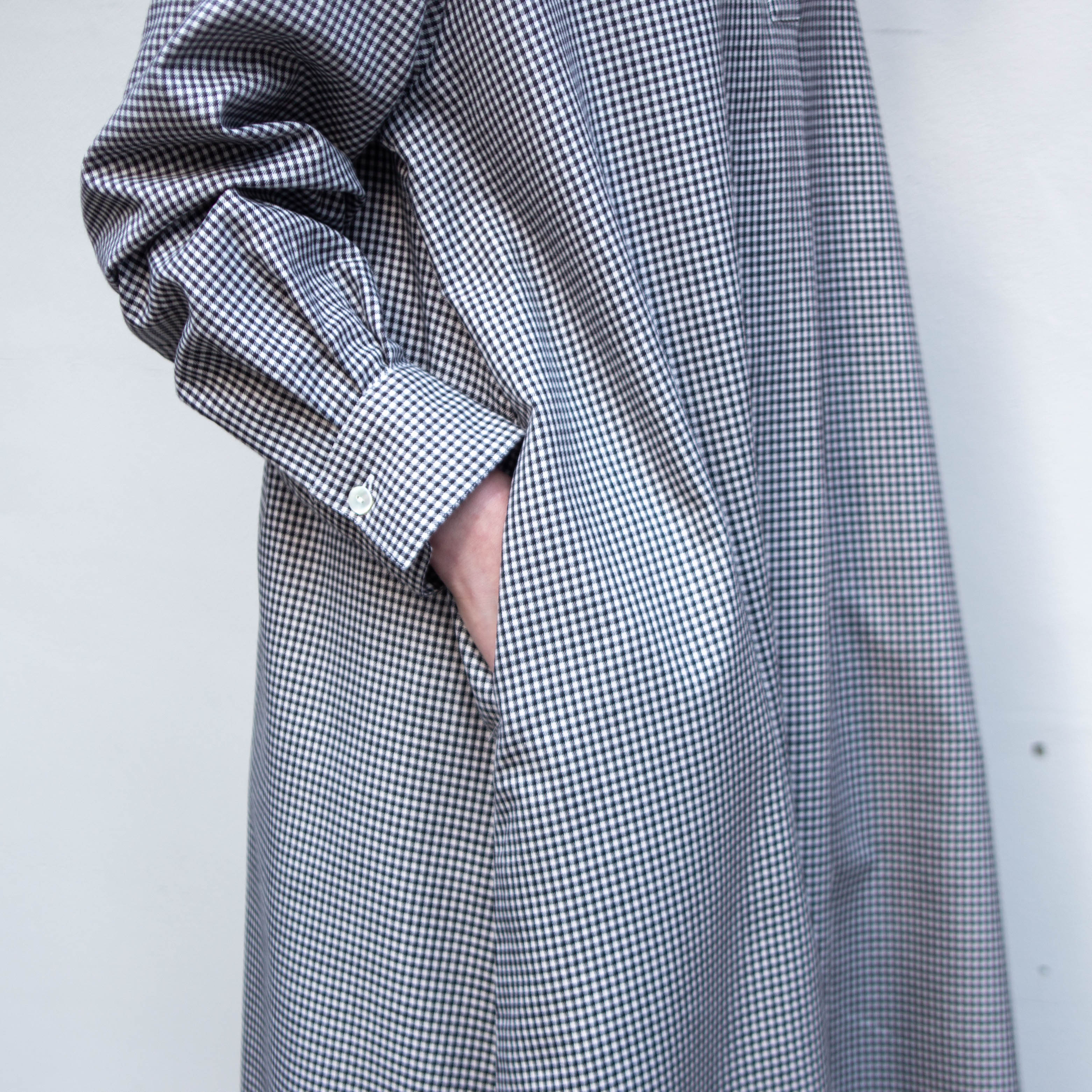 播州織　キュプラ混　ギンガムチェック　Aラインワンピース