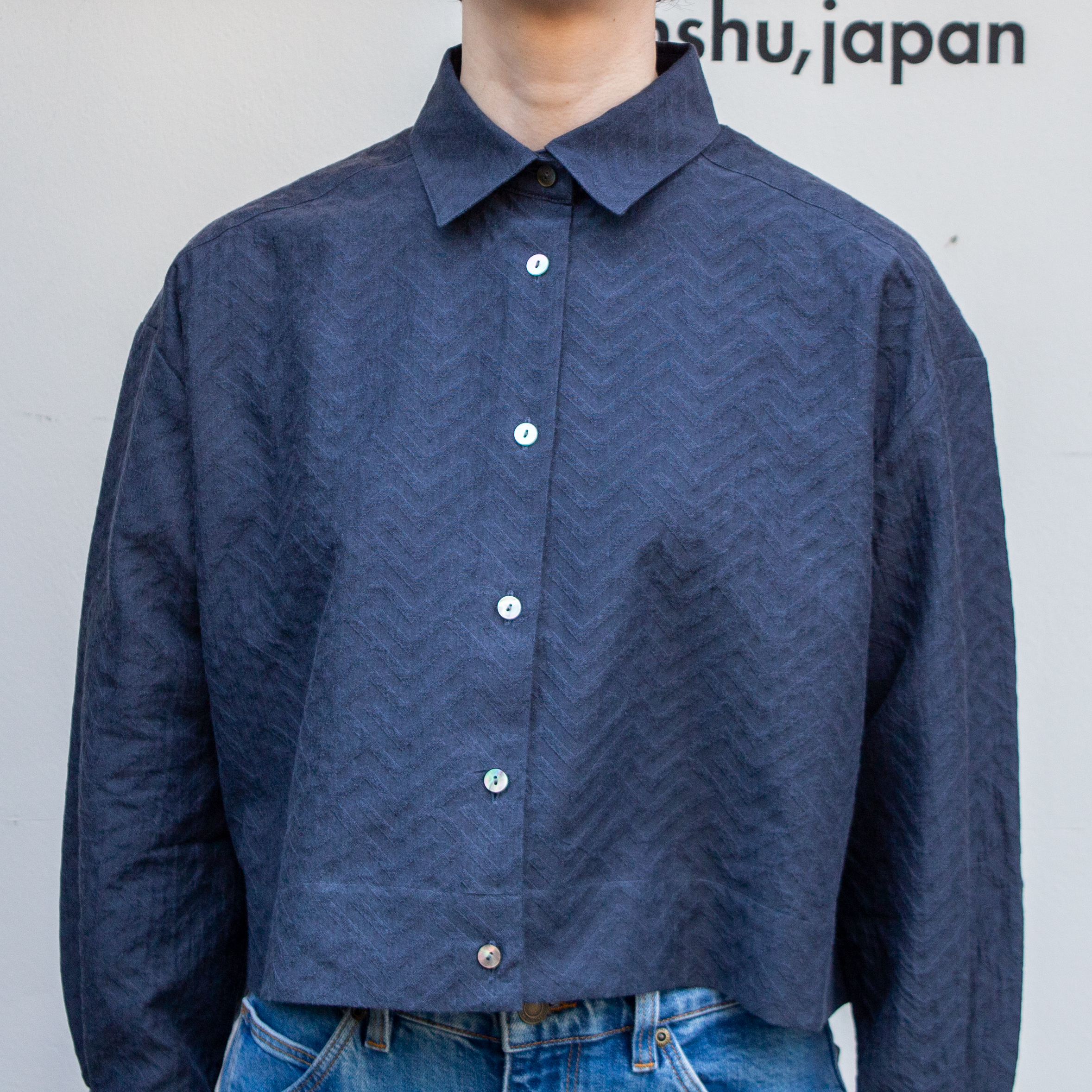 播州織　幾何学ジャカード　ショートシャツ