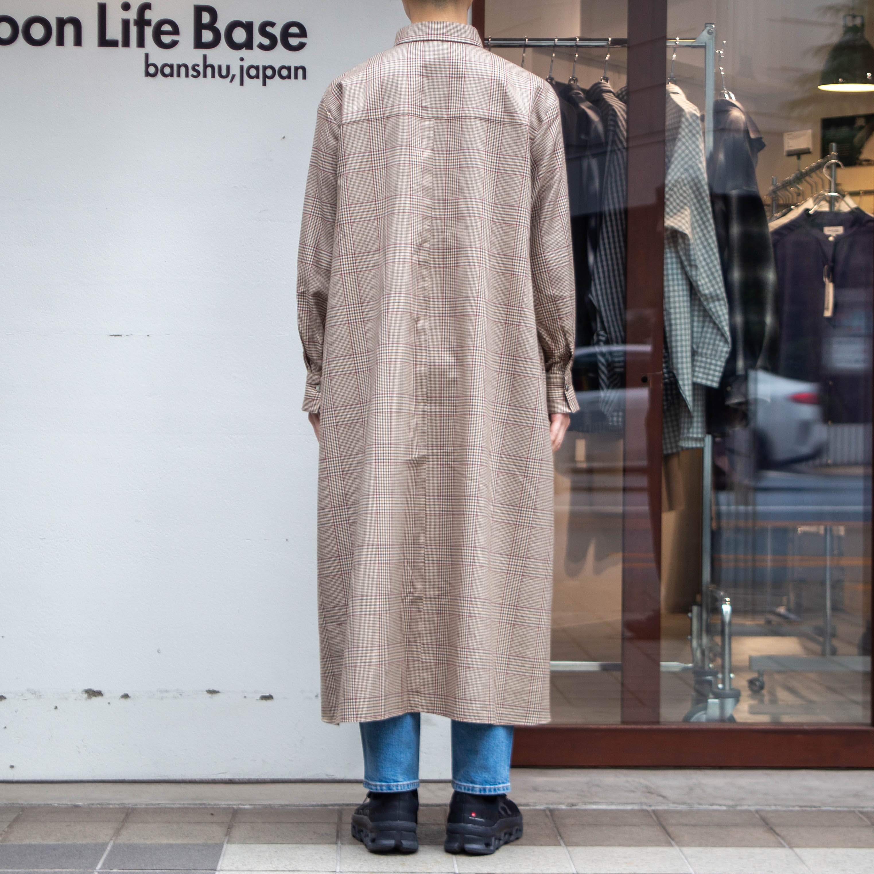 播州織　キュプラ混　グレンチェック　Aラインワンピース