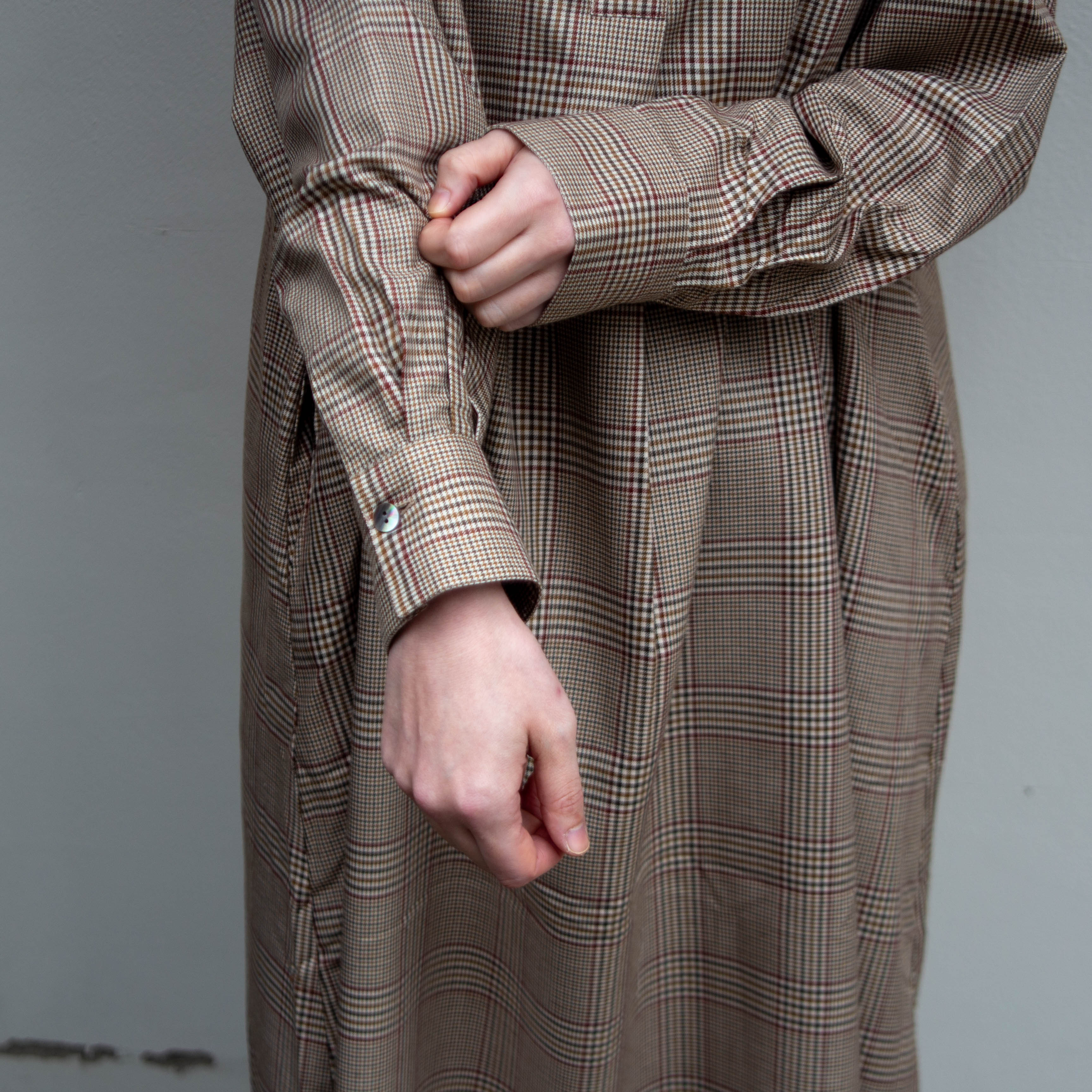 播州織　キュプラ混　グレンチェック　Aラインワンピース