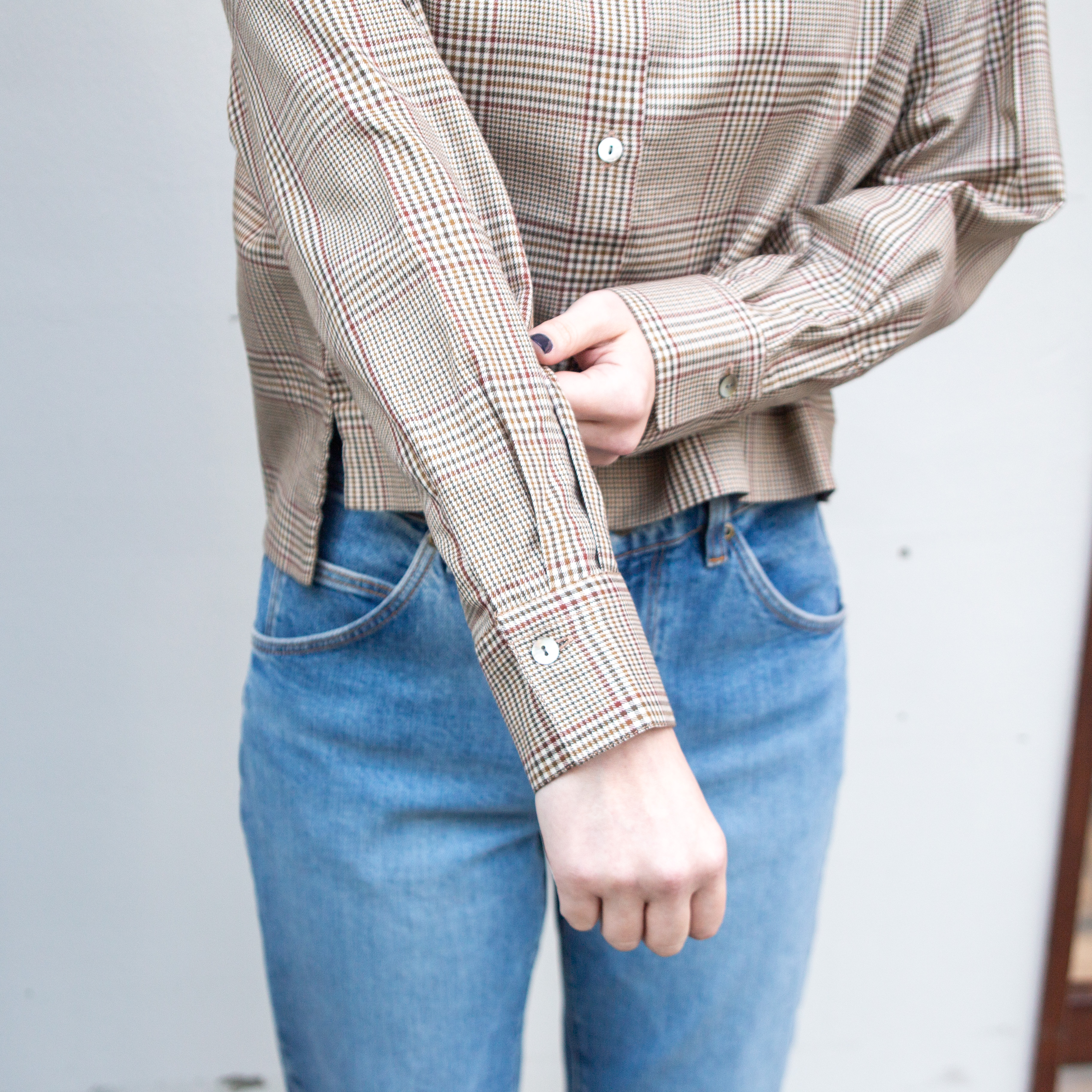 播州織　綿キュプラ グレンチェック　ショートシャツ