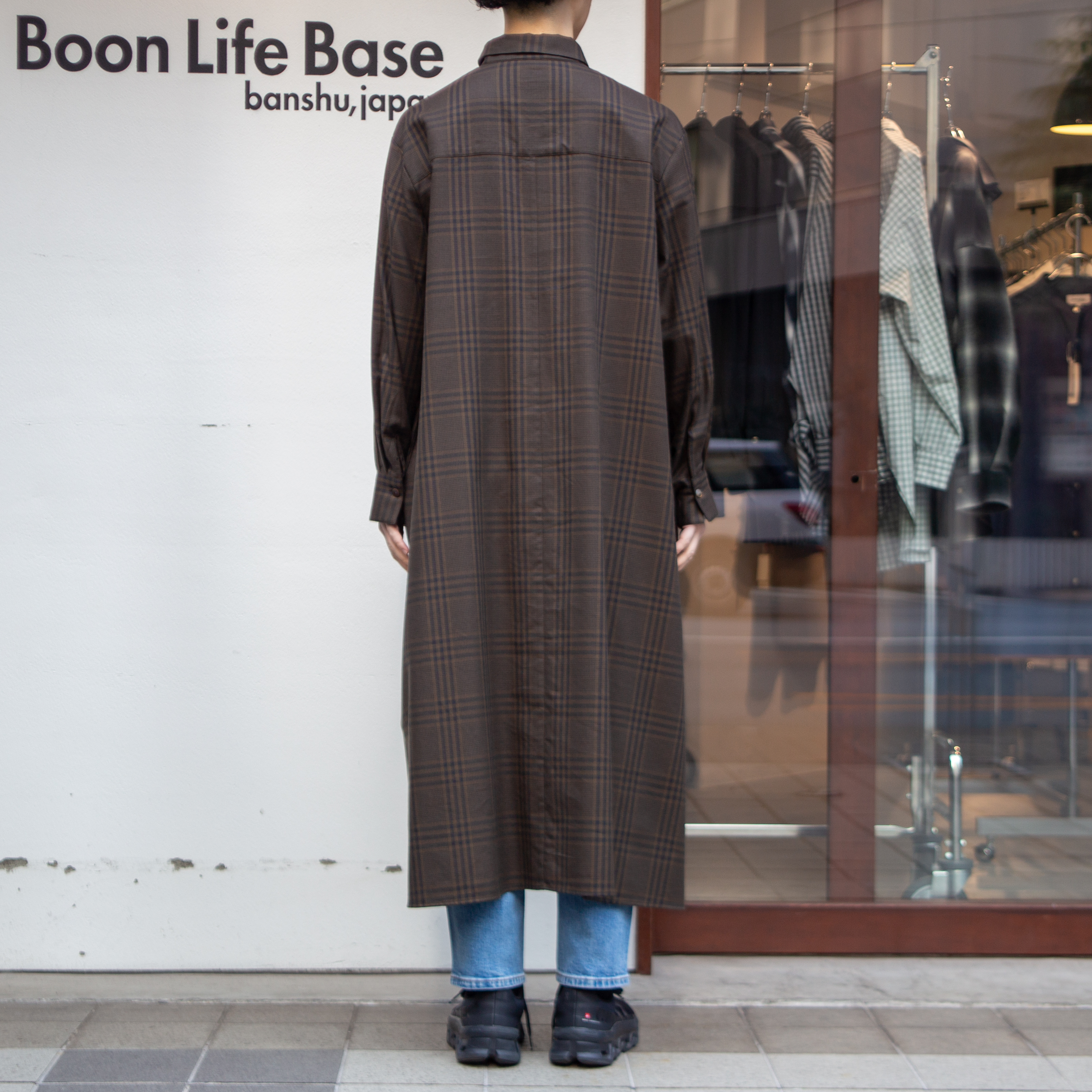 播州織　綿キュプラ　グレンチェック　Aラインワンピース