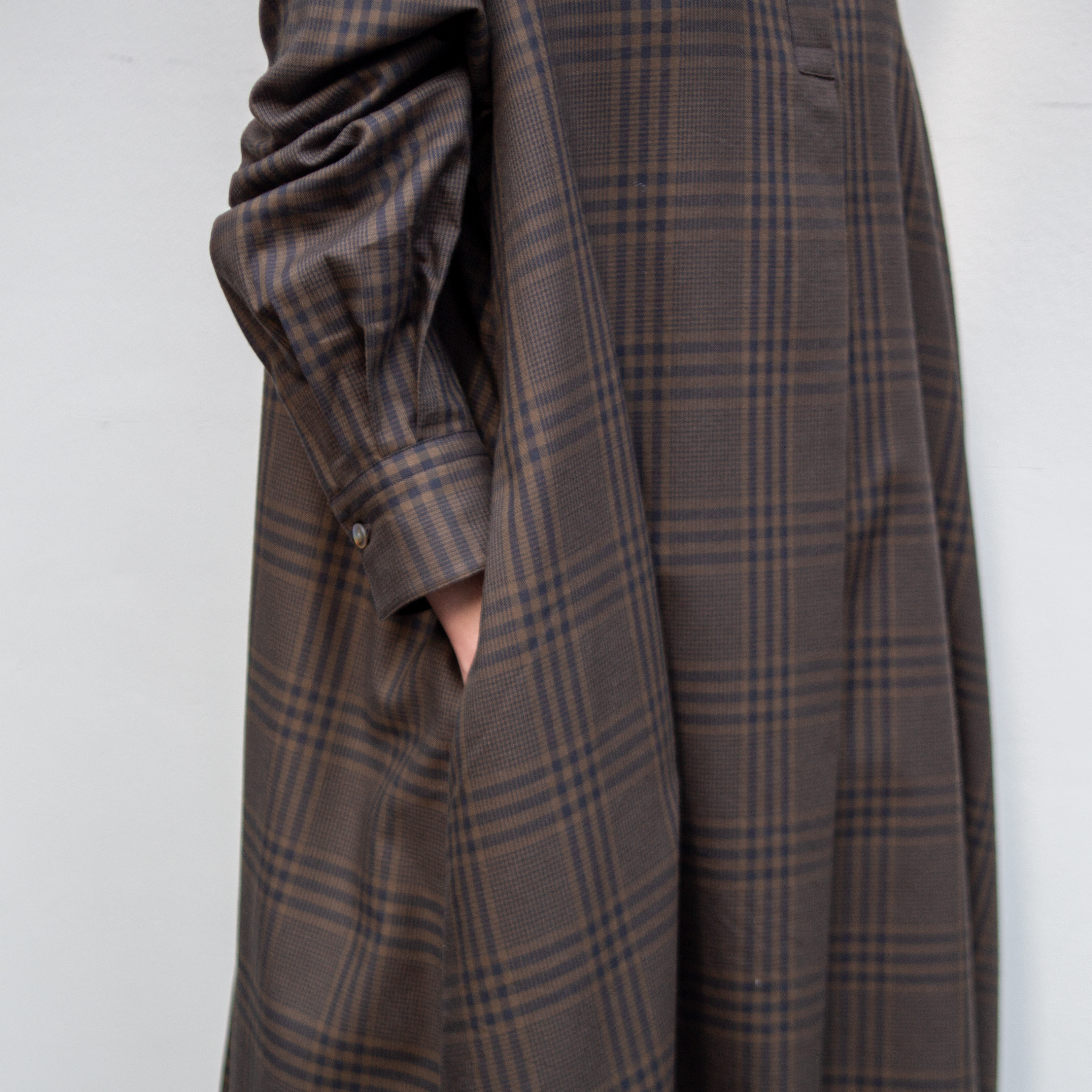 播州織　綿キュプラ　グレンチェック　Aラインワンピース