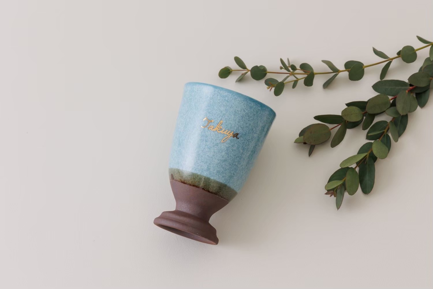 【名入れ】美濃焼カップ（水色）｜SHUSHU