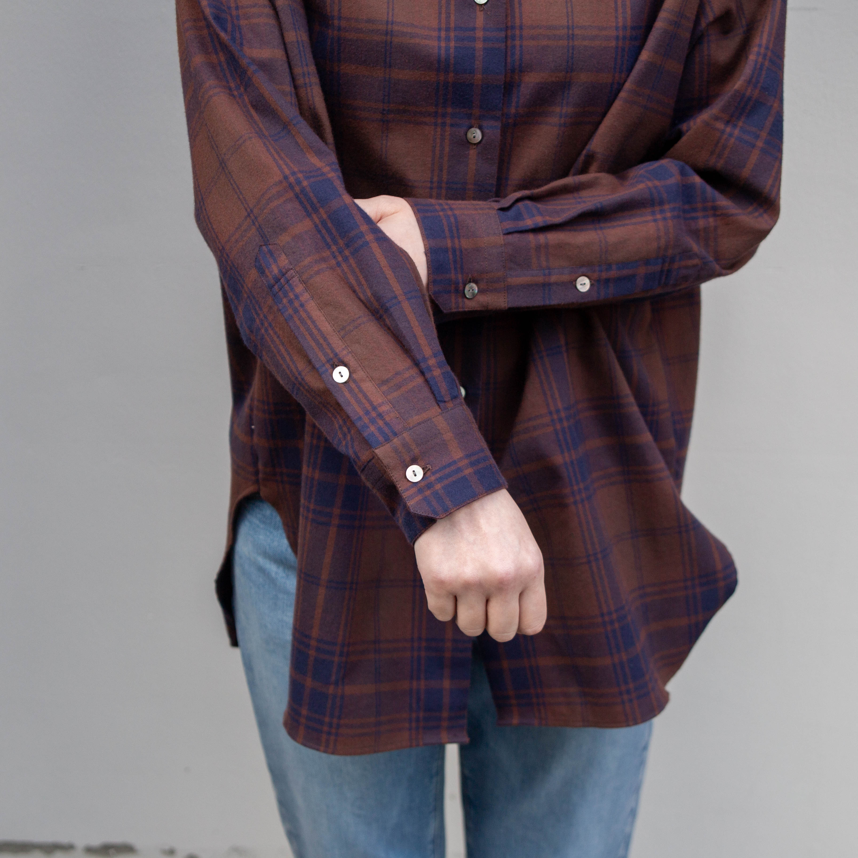 播州織　綿フランネル　チェックチュニック