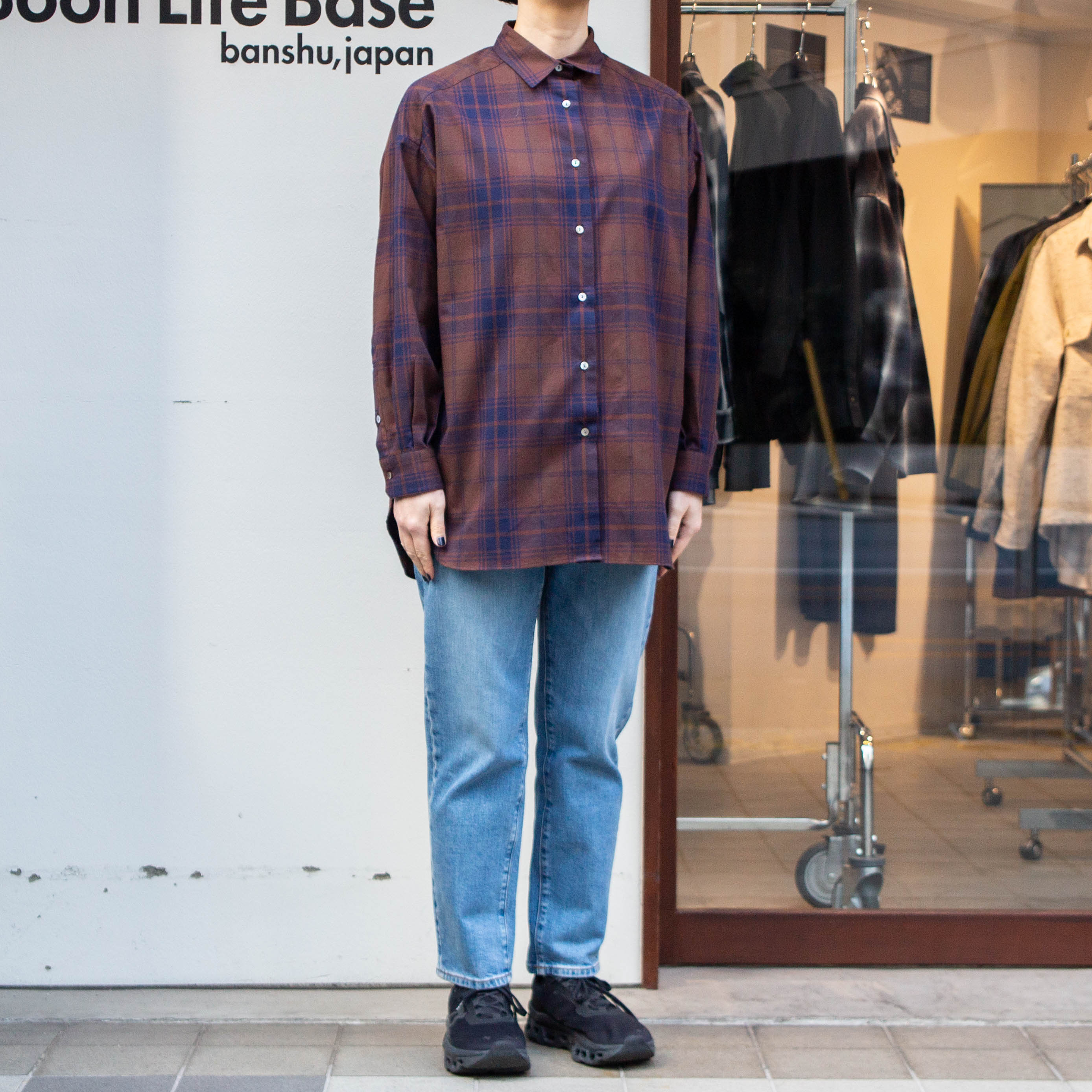 播州織　綿フランネル　チェックチュニック