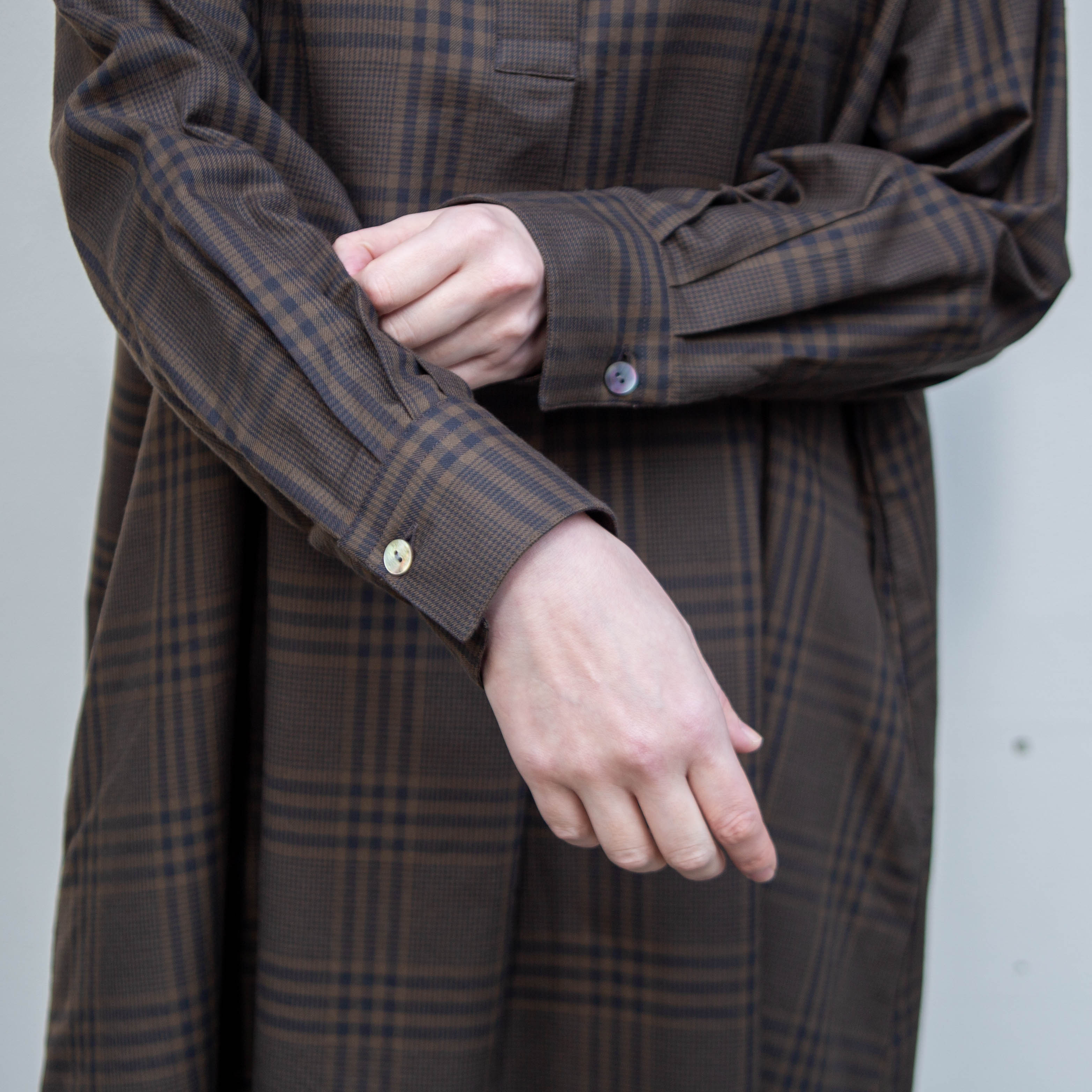 播州織　キュプラ混　グレンチェック　Aラインワンピース