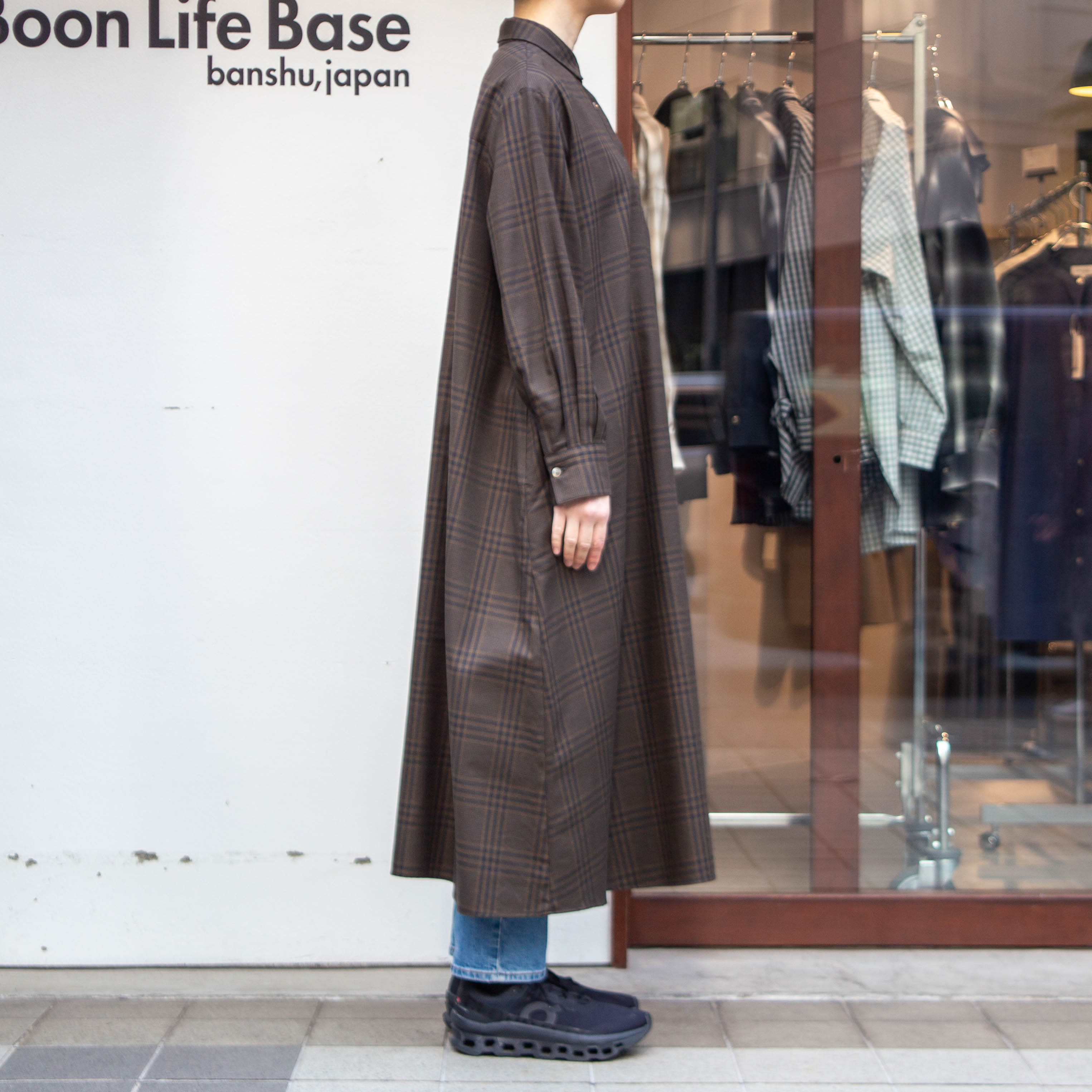 播州織　キュプラ混　グレンチェック　Aラインワンピース