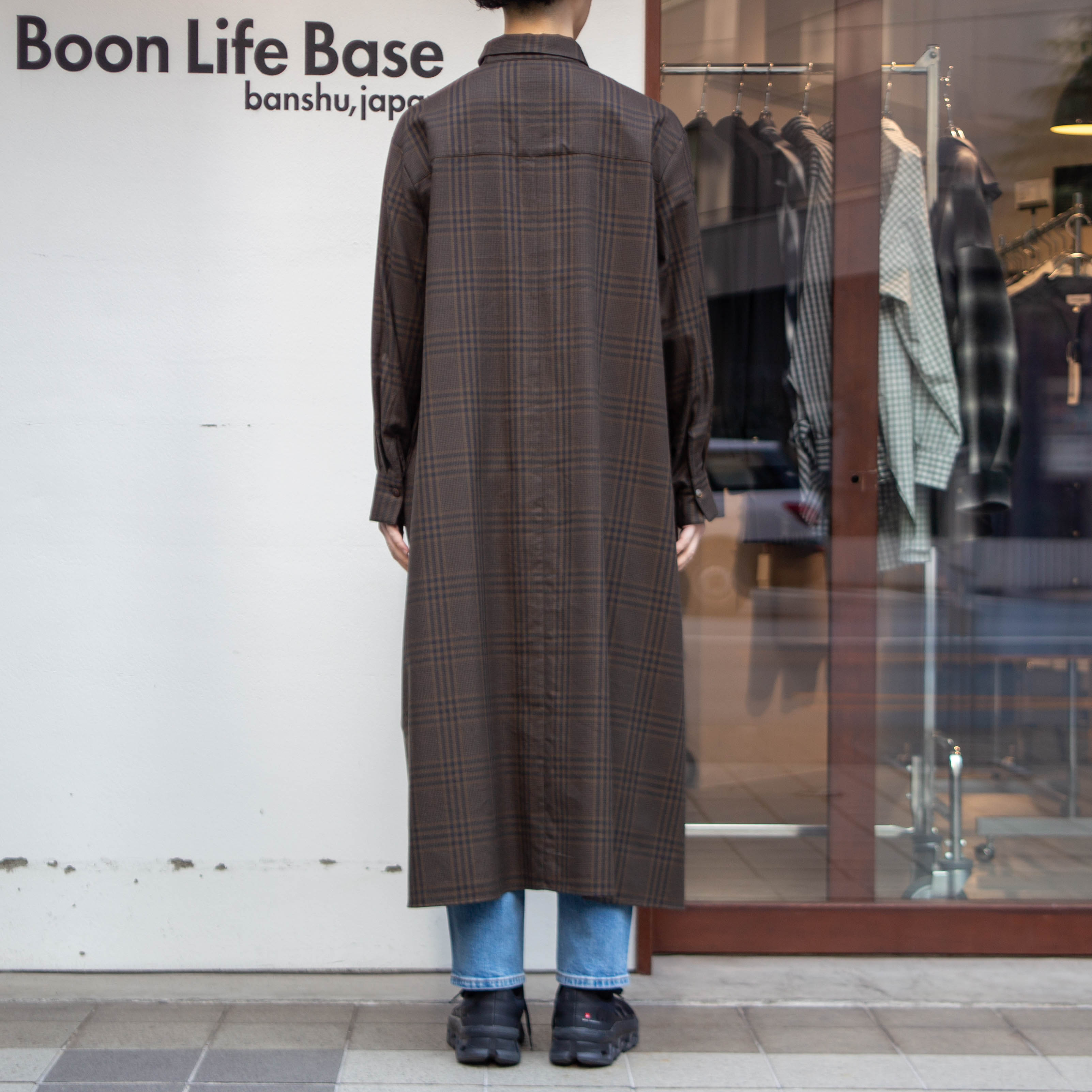 播州織　キュプラ混　グレンチェック　Aラインワンピース