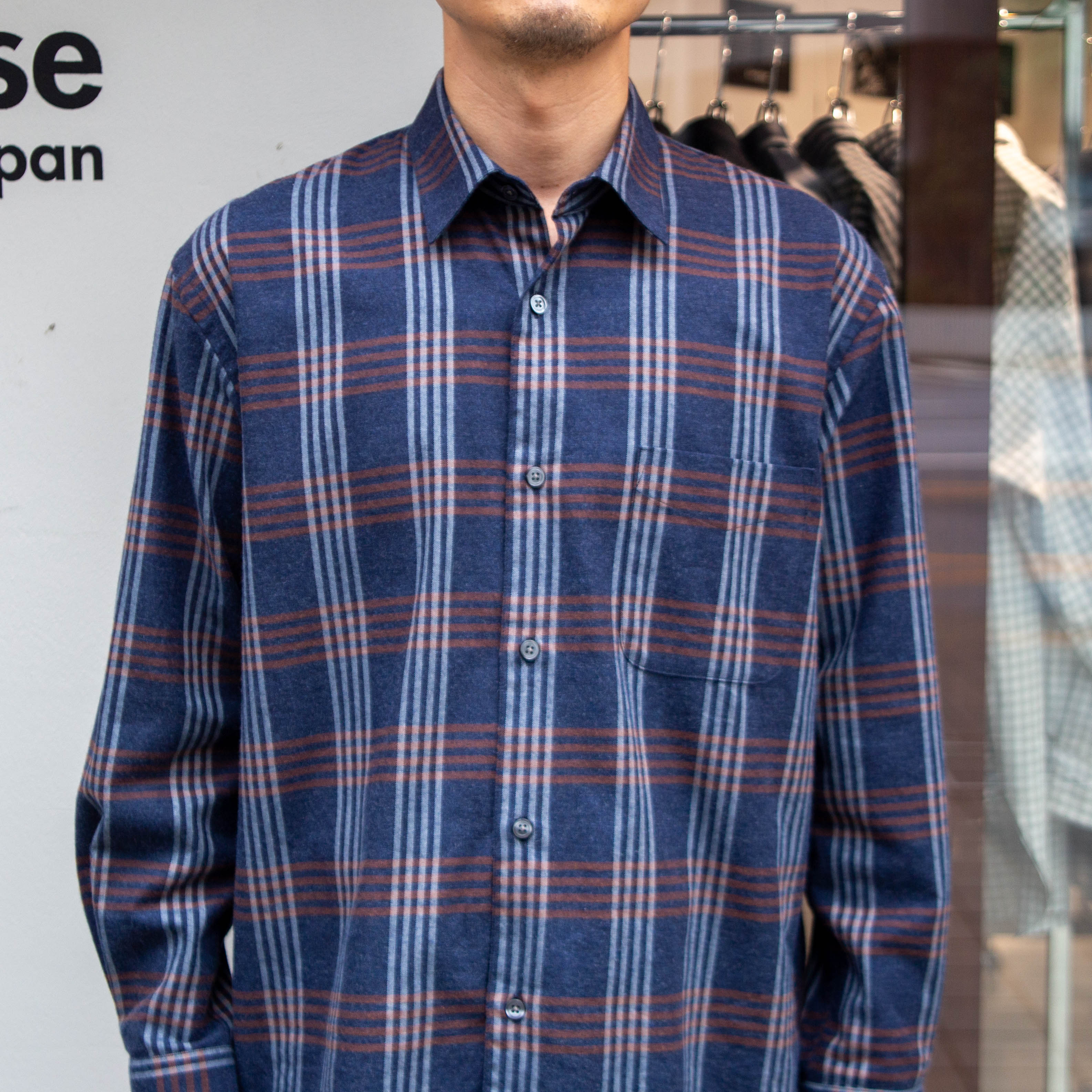 播州織　綿フランネル　ワイドシルエットシャツ