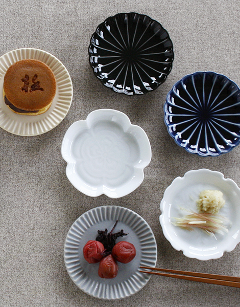 參窯 豆皿揃え三枚組（作山窯/グレー、カネコ小兵/茄子紺ブルー、深山