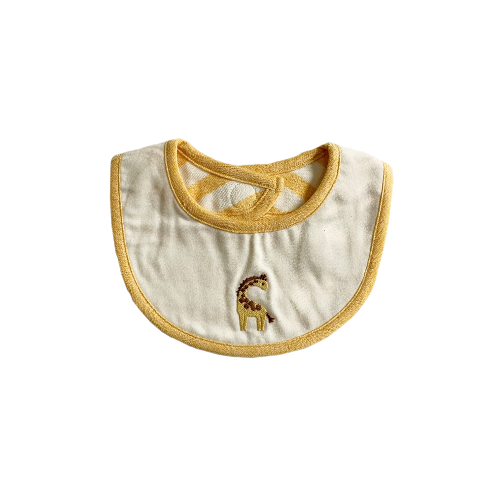 No.400107/オーガニック天竺ベビースタイ(キキリン動物刺繍入り)