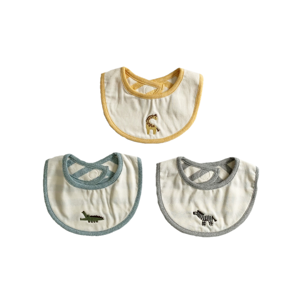 No.400107/オーガニック天竺ベビースタイ(キキリン動物刺繍入り)