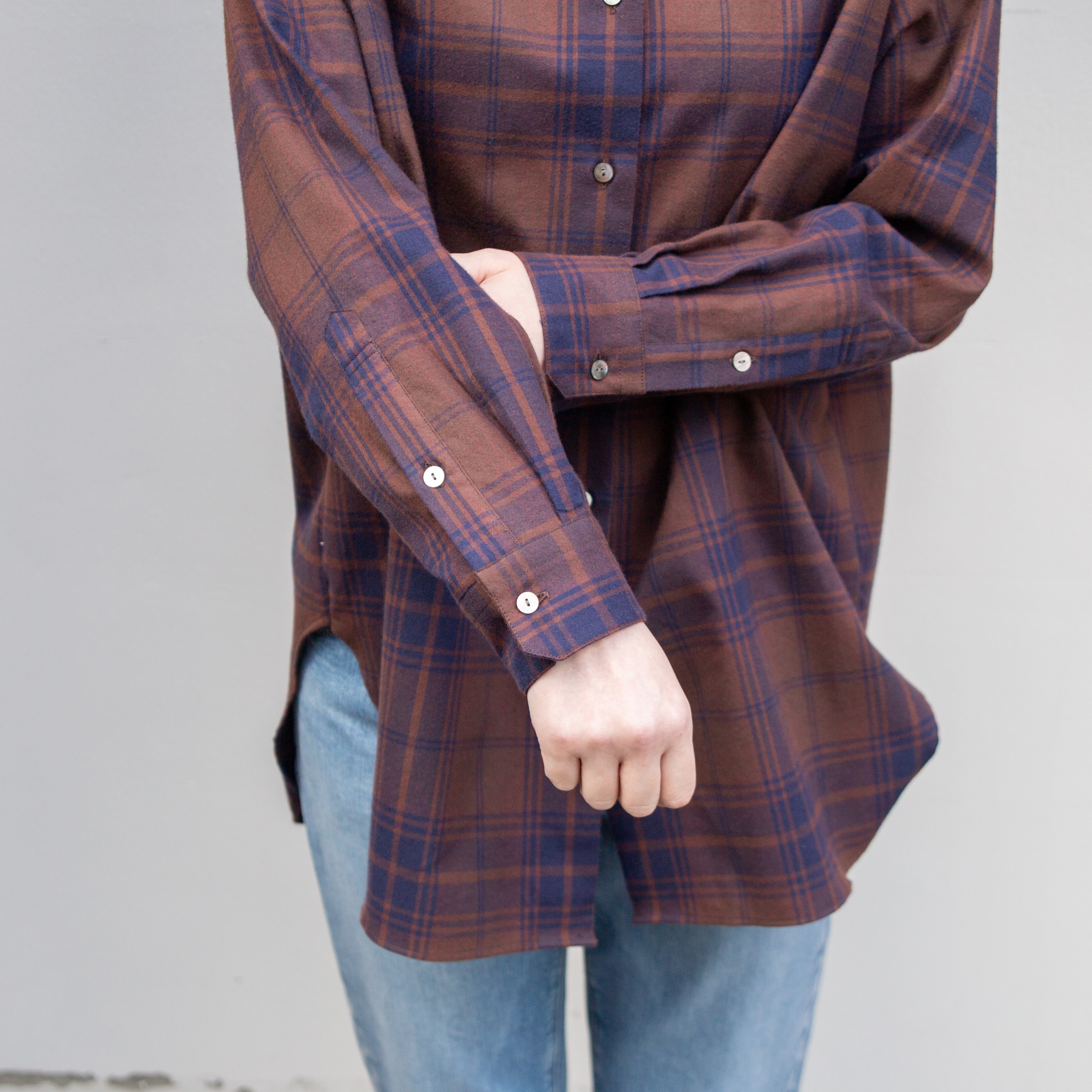 播州織　綿フランネル　チェックチュニック