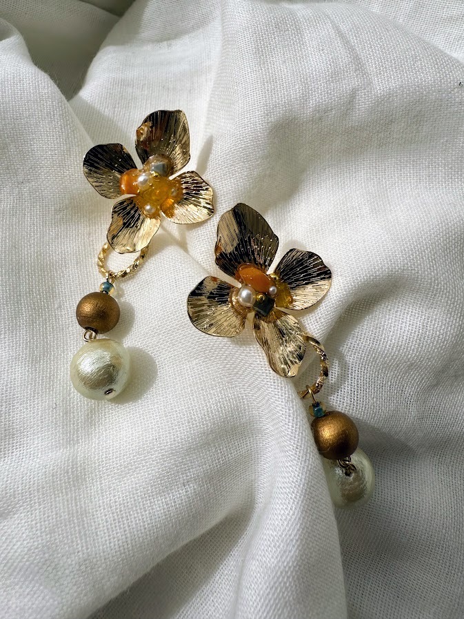 【川から海を守る】gold flower×micro plastic　2way pierce/earring
