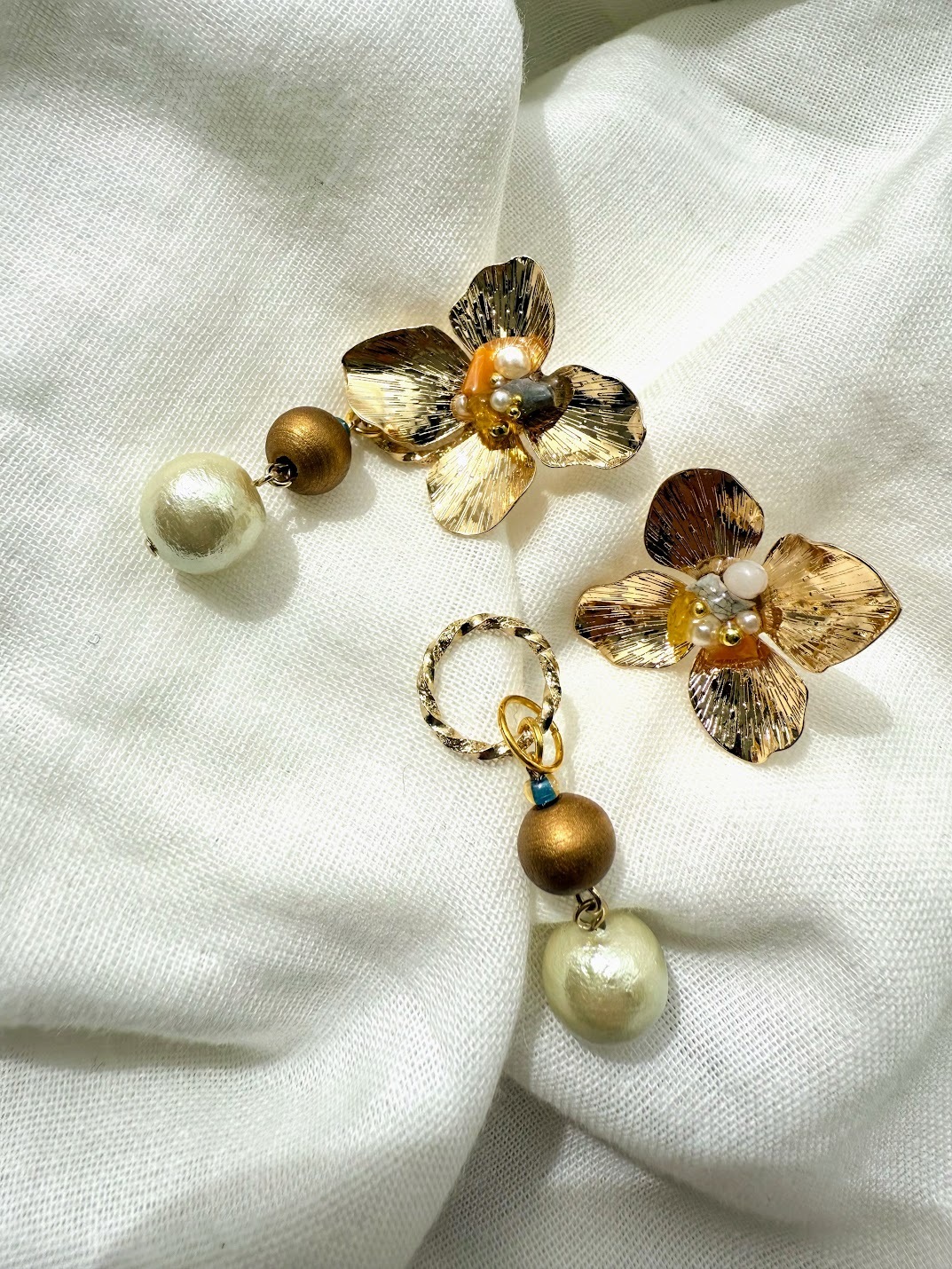 【川から海を守る】gold flower×micro plastic　2way pierce/earring