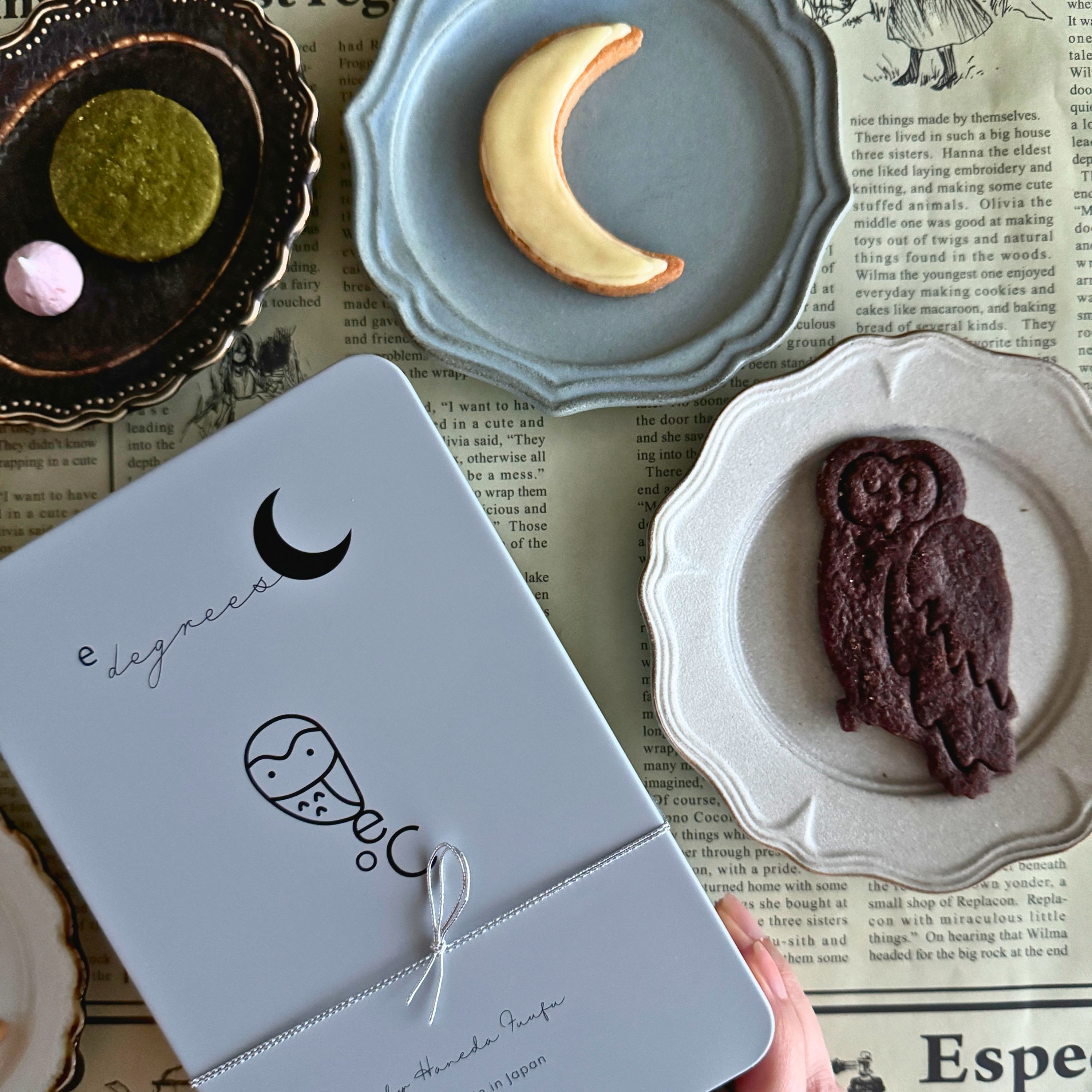 福を呼ぶフクロウとお月さまのクッキー缶｜e℃