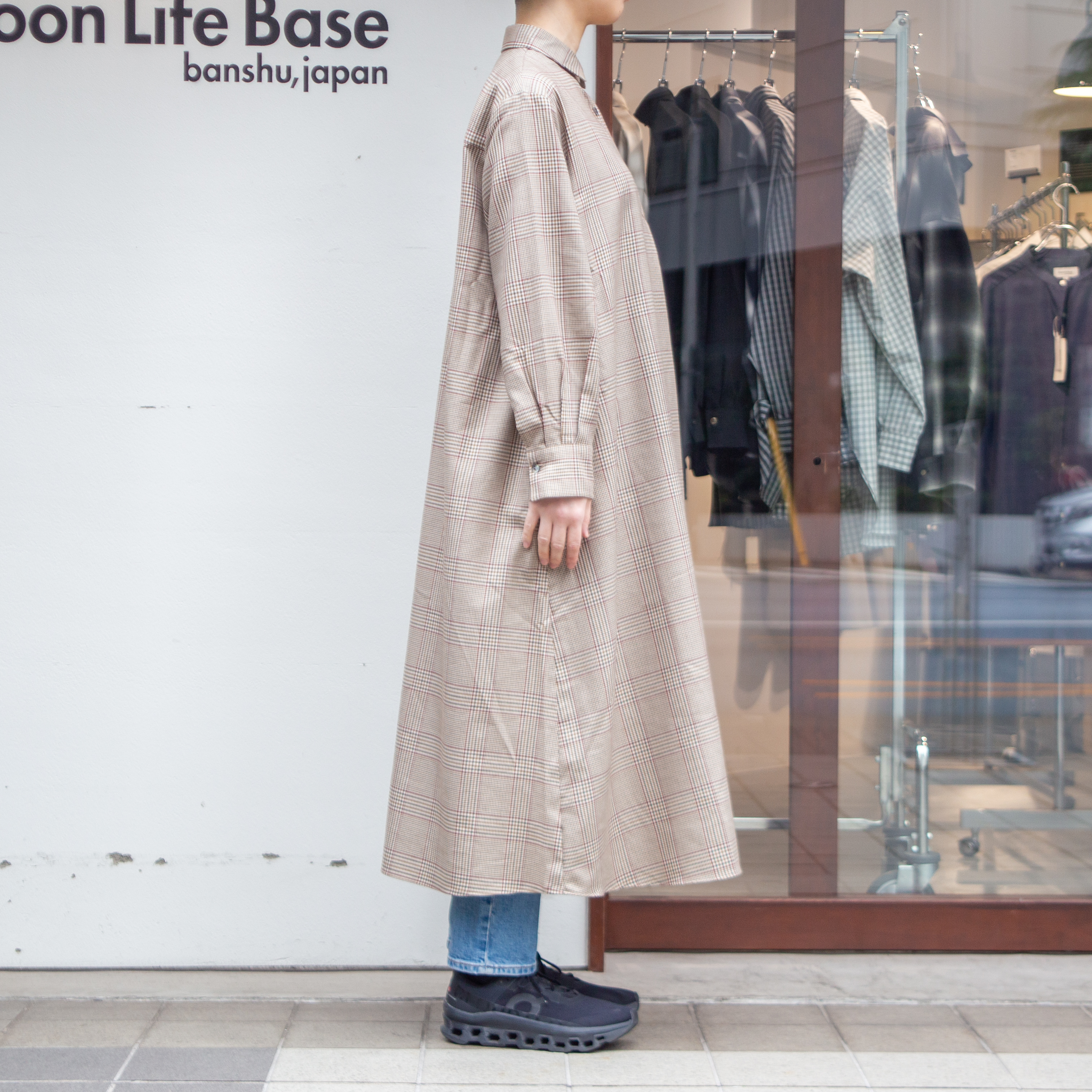 播州織　綿キュプラ　グレンチェック　Aラインワンピース